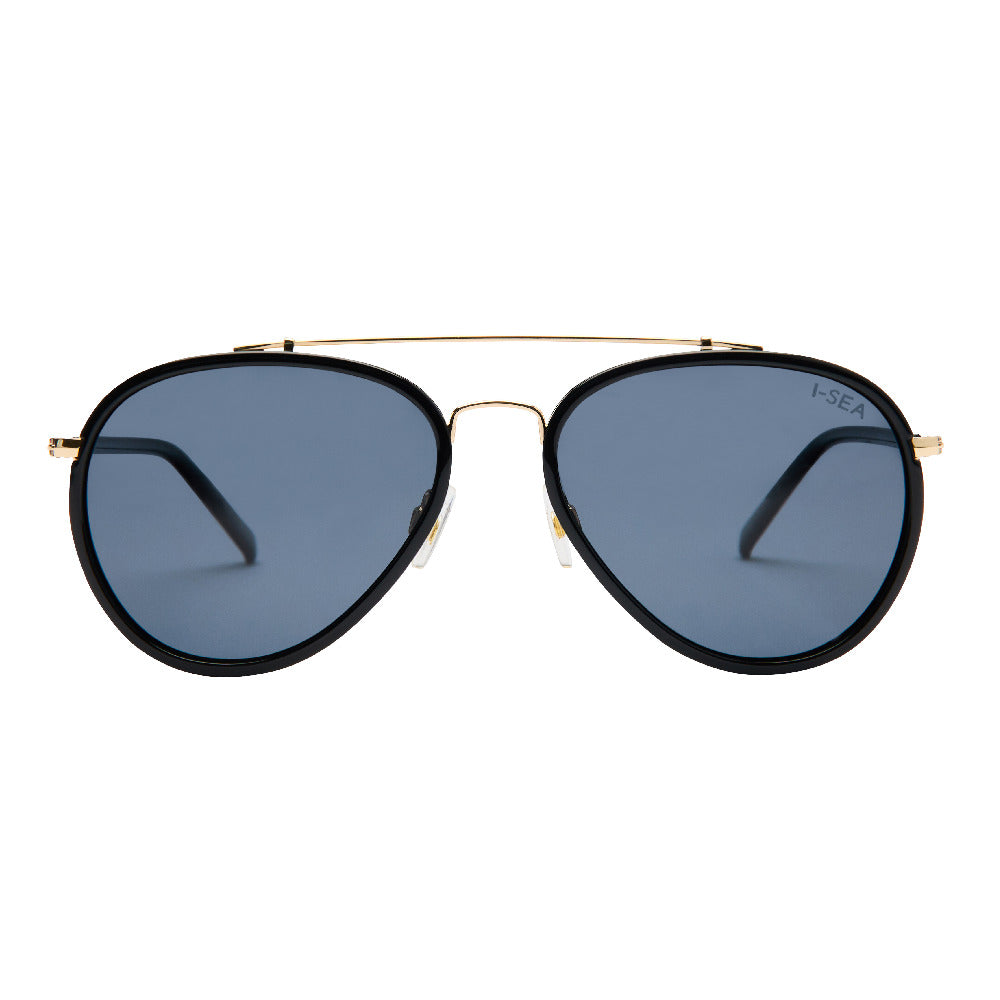 Tatum sunglasses with hand-polished metal frame, polarized lenses offering UV protection and stainless hinges.