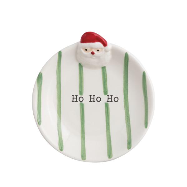 Hand-painted ceramic trinket tray with a snowman icon rim in dolomite color