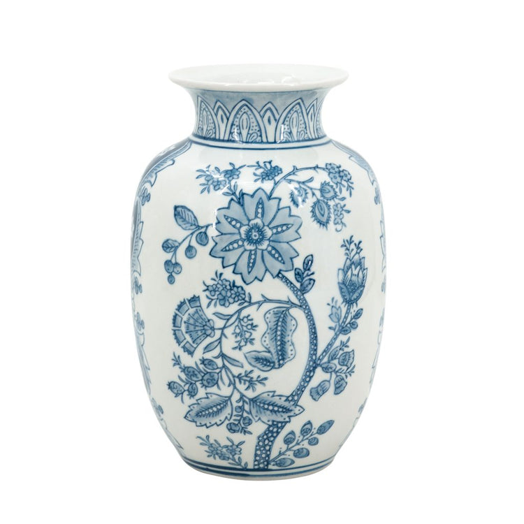 White porcelain flower vase with a classic cylindrical silhouette.