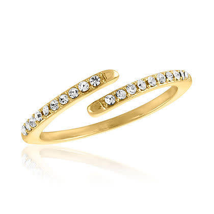 Gold wrap-around ring with layered bands featuring cubic zirconia stones