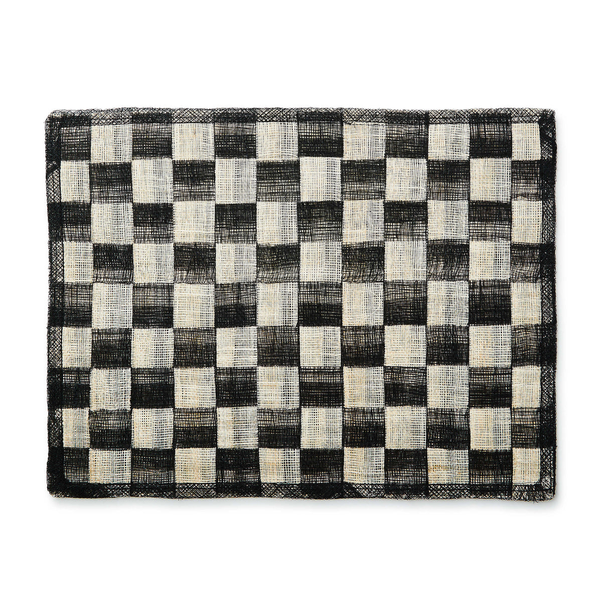 Set of four woven sinamay check placemats in natural abaca fiber.