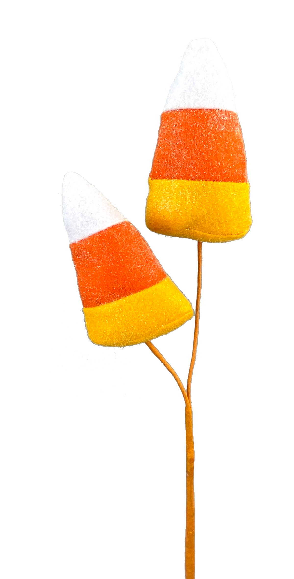 Candy corn spray bottle with orange, yellow, and white striped pump top.