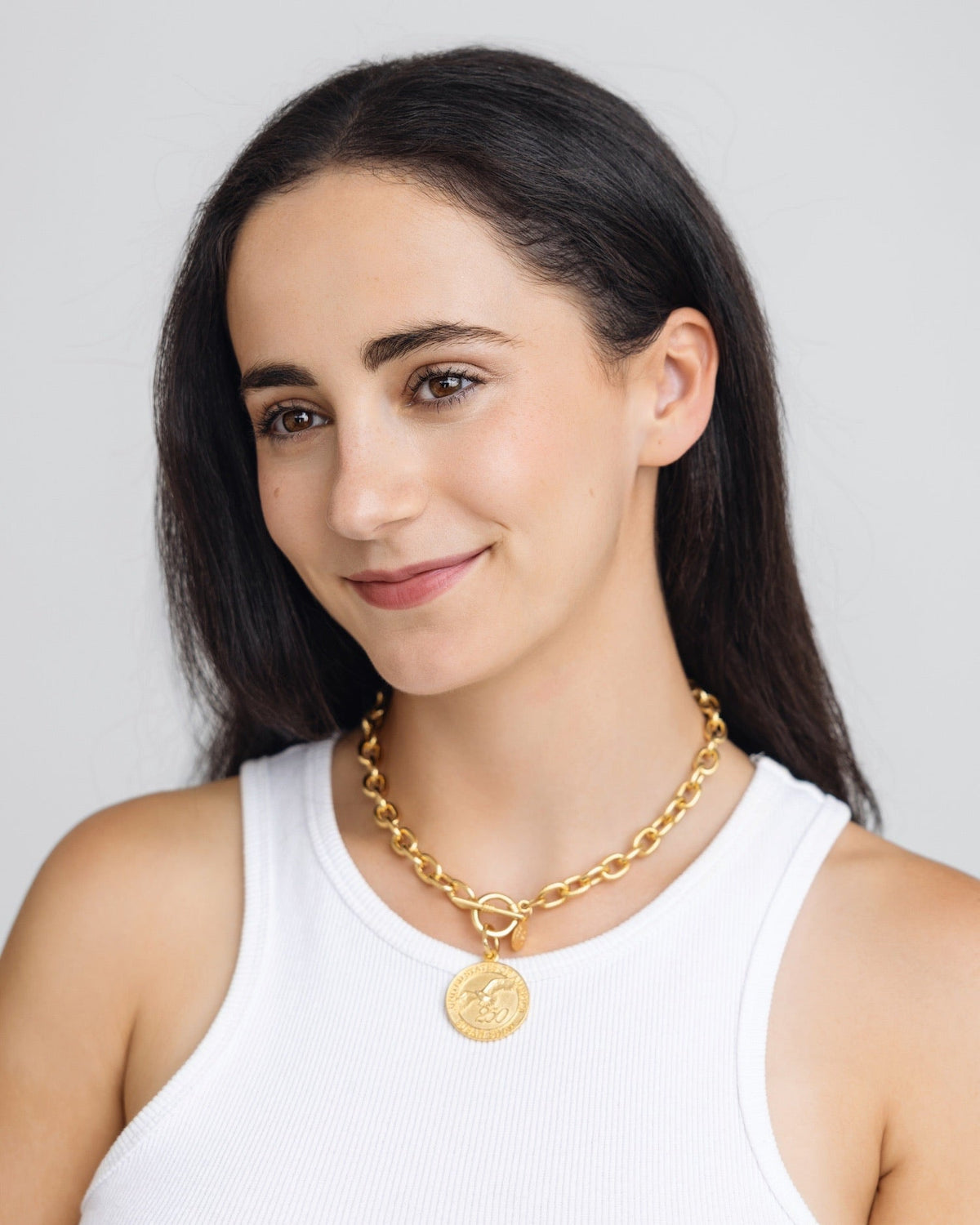 USA 250 Toggle Necklace in silver metal with a toggle clasp closure.