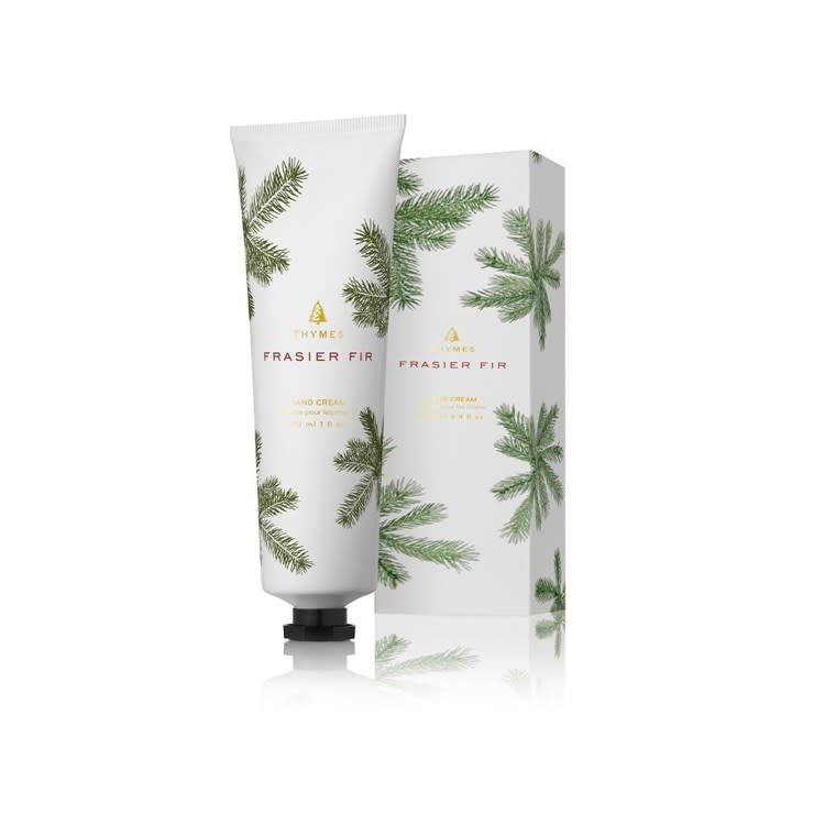 Petite Frasier Fir hand cream in a compact white tube with silver cap.