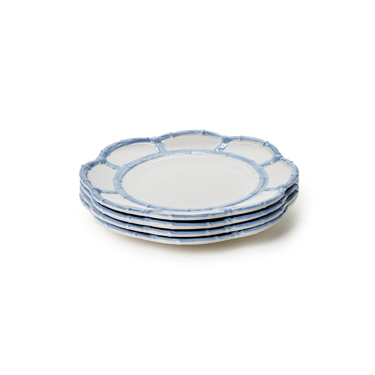 French blue melamine salad plate with bamboo rim