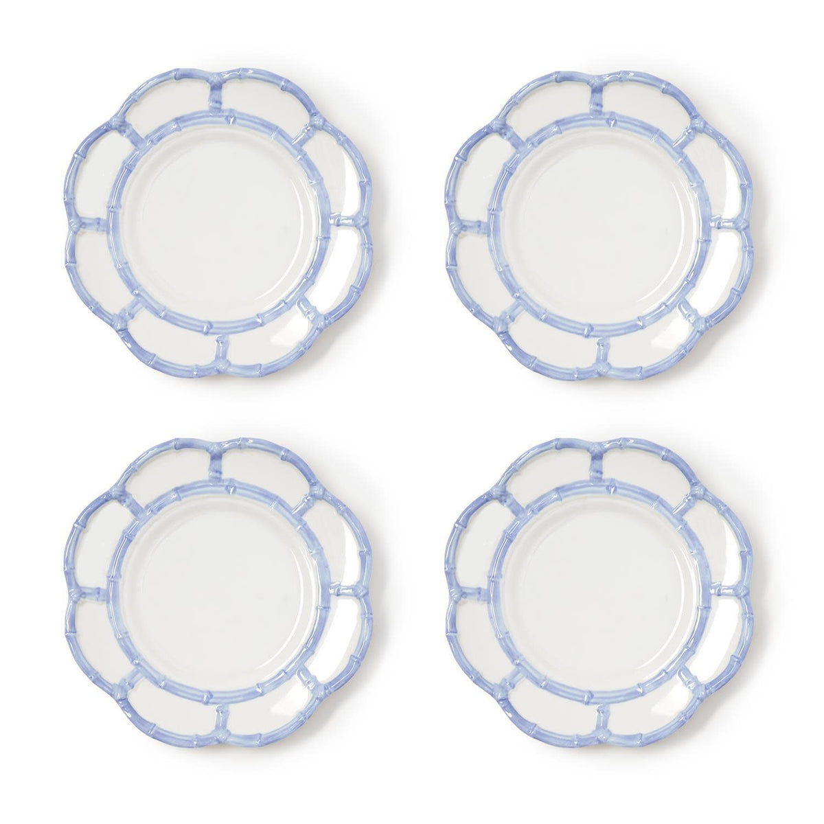 French blue melamine salad plate with bamboo rim detailing