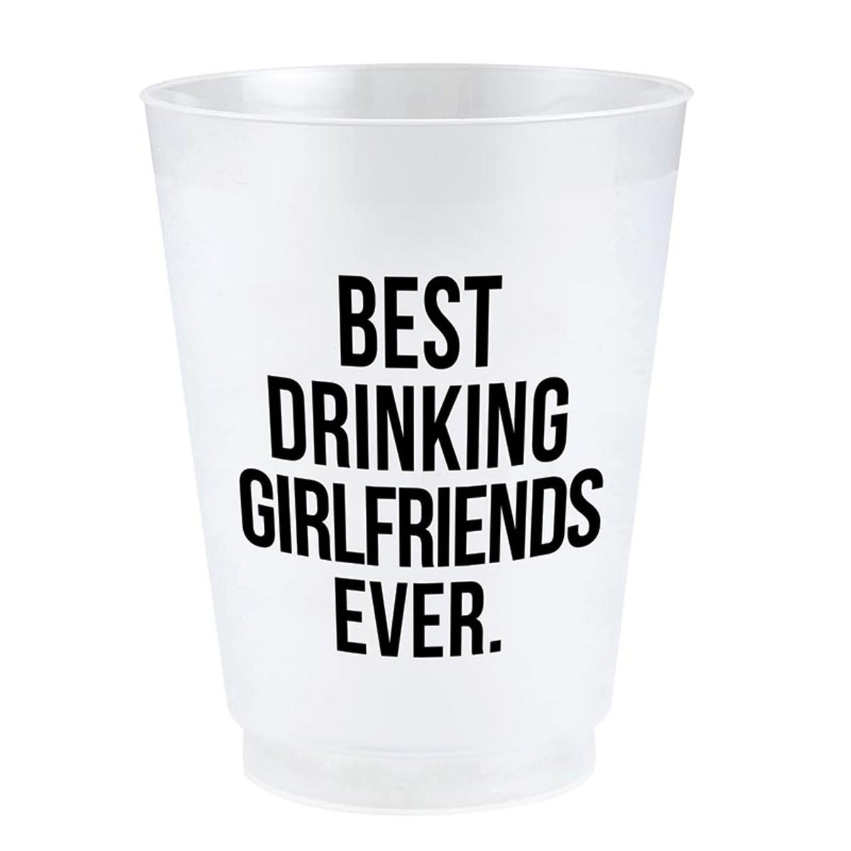 Frosted clear plastic reusable cup with a fun printed design.