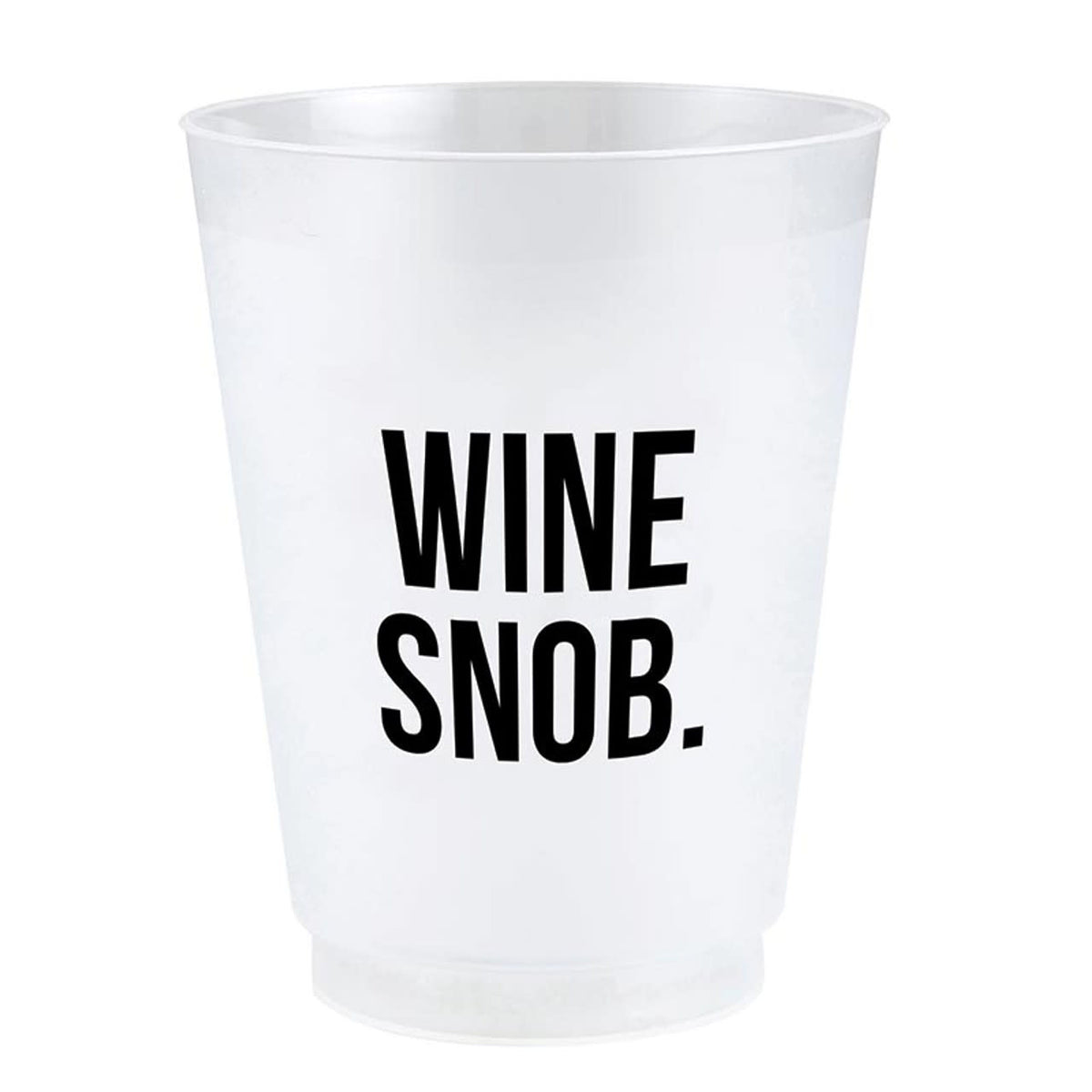 Frost Cup: frosted clear plastic reusable cup with wine snob pattern silhouette