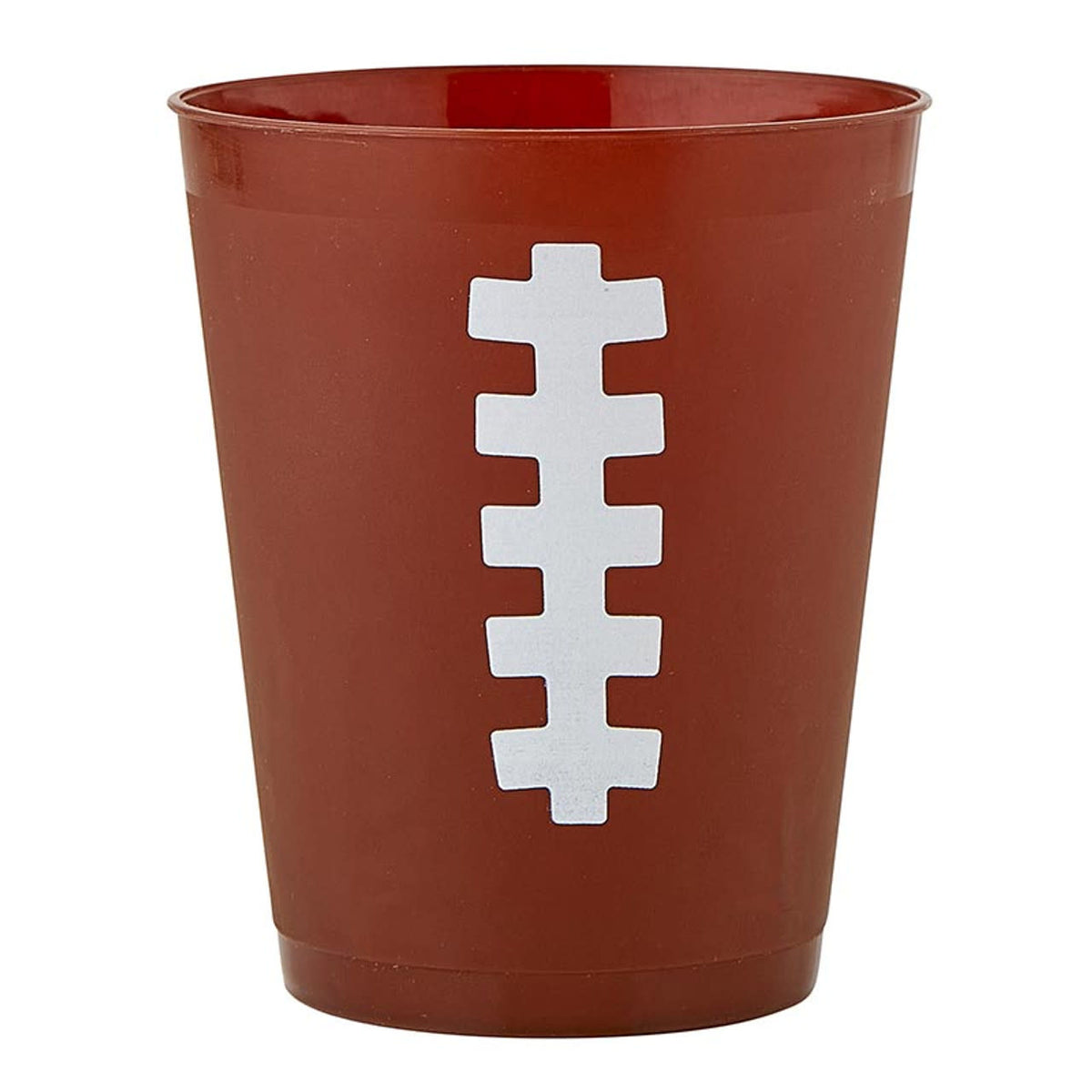 Set of white plastic party cups with a green football graphic printed on the side.