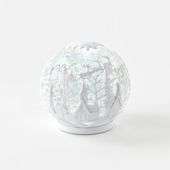 Acrylic Frosty Scene Ball decorative centerpiece with frosty winter scene visible inside.