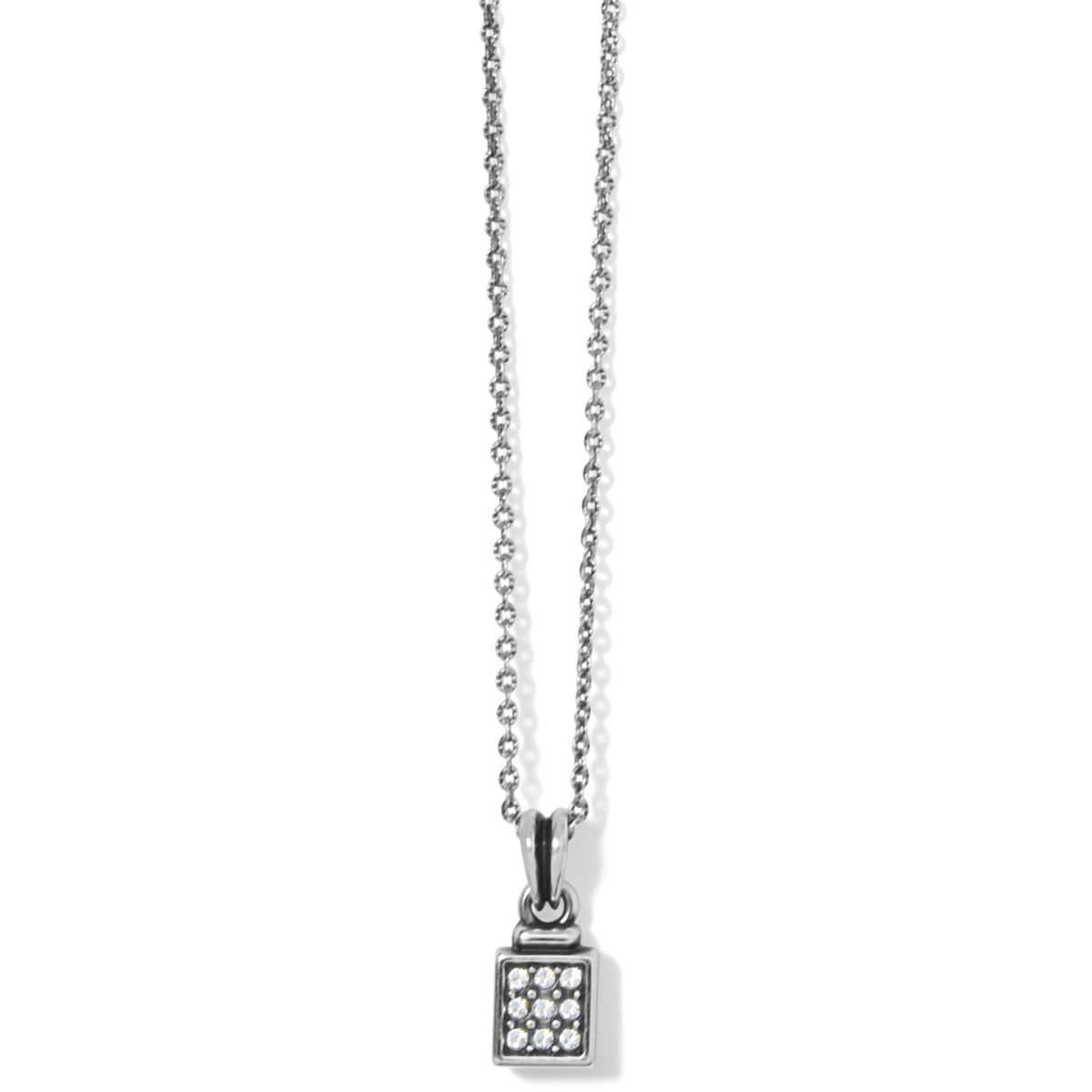 Silver plated adjustable mini necklace with fine quality crystal pendant on a lobster claw closure.