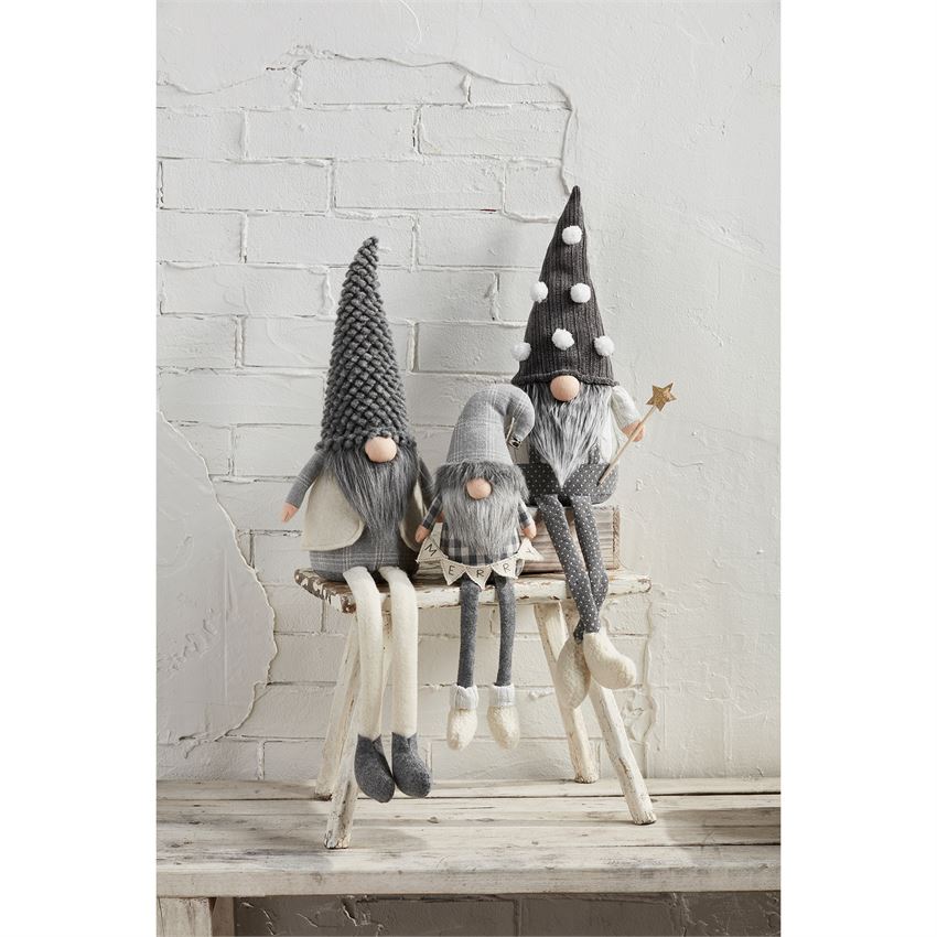 Gray dangle gnome plush toy with a rounded body shape.