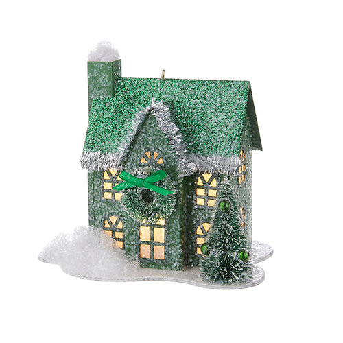 4.75-inch lighted paperboard house ornament with warm glow