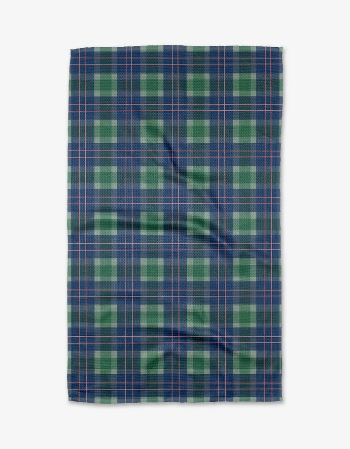 Recycled polyester waffle weave kitchen tea towel with single-sided holiday print