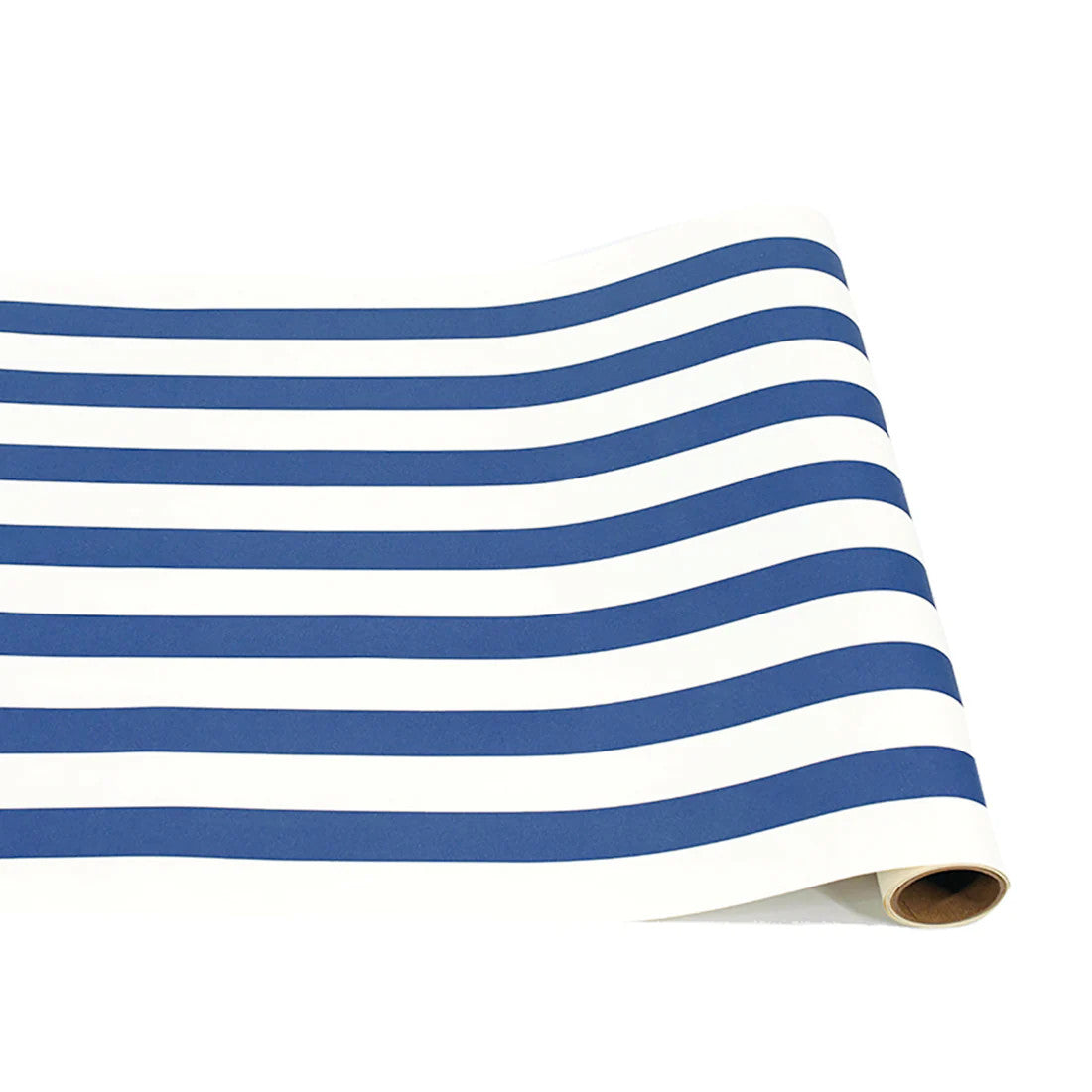 Classic blue and white horizontal stripe table runner roll.