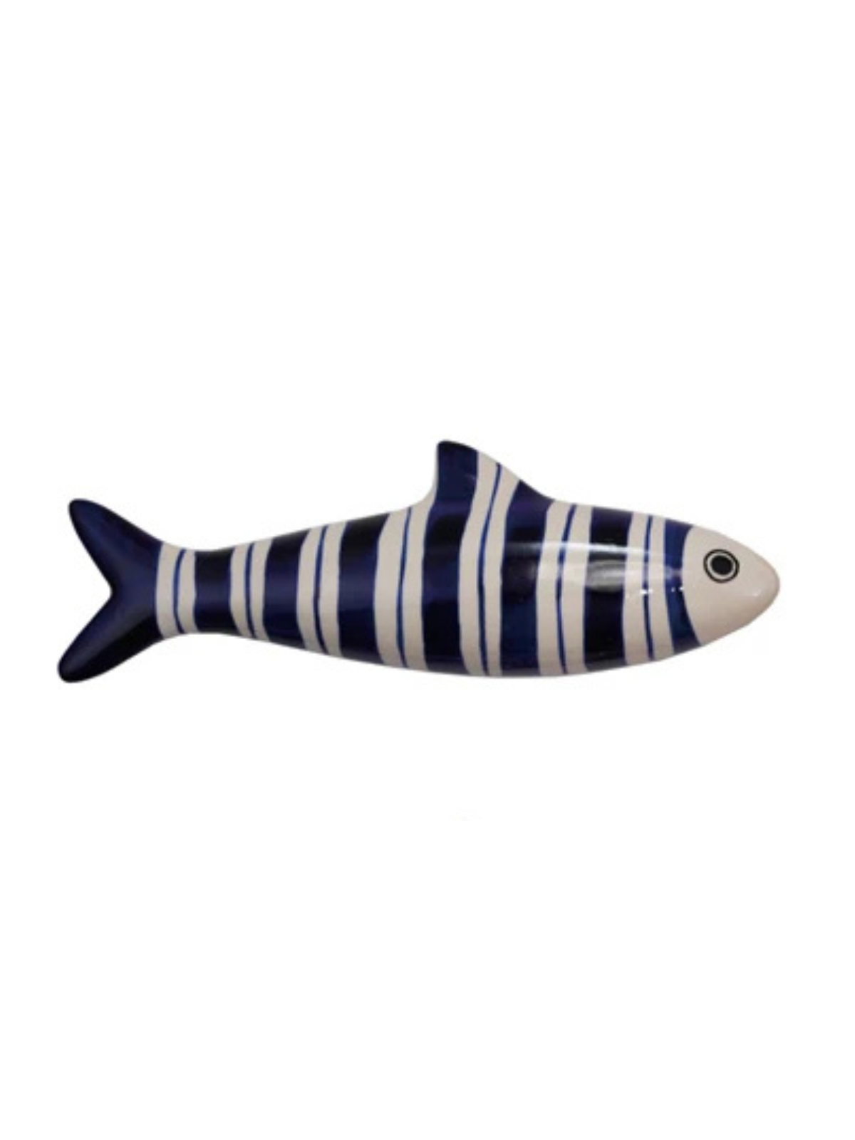 Hand-painted stoneware fish wall décor in natural glaze with painted scales and fins.