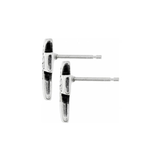 Side view of True Cross Mini Post Earrings in silver-plated finish with post backings.