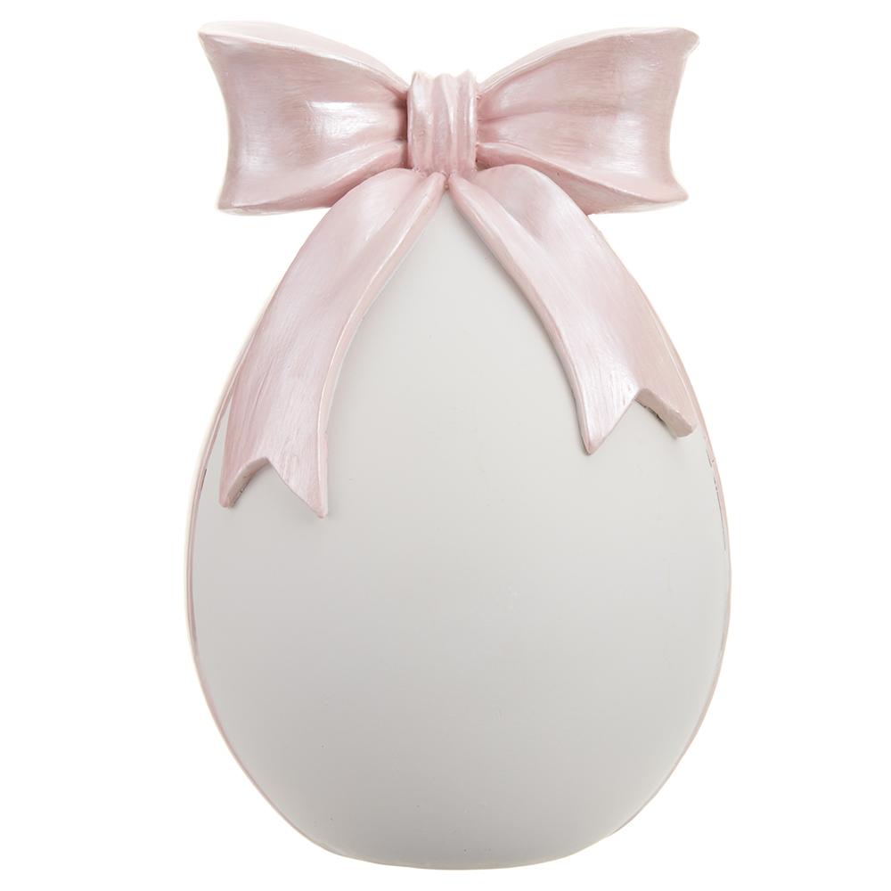 7.5-inch bow-shaped resin stone egg in pink with a smooth silhouette.