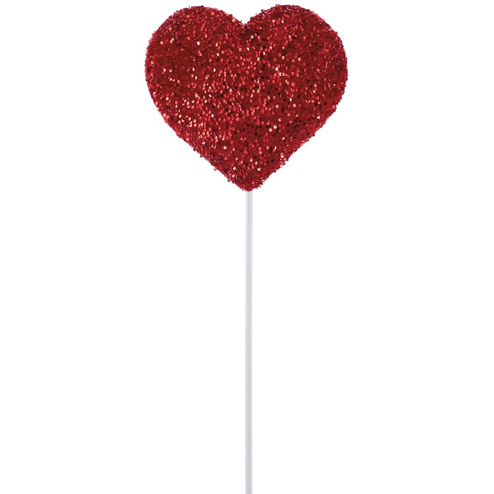 34-inch heart-shaped pick with silver sequin finish on a black stem.