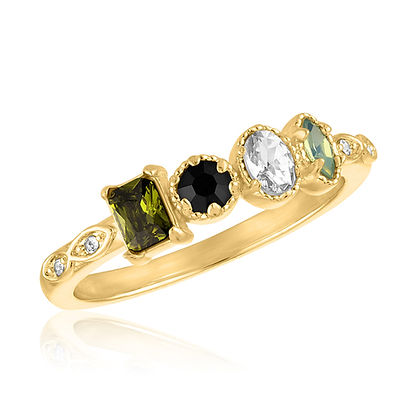 Green Orbit multi-stone layered ring with a stacked band design in green tones.