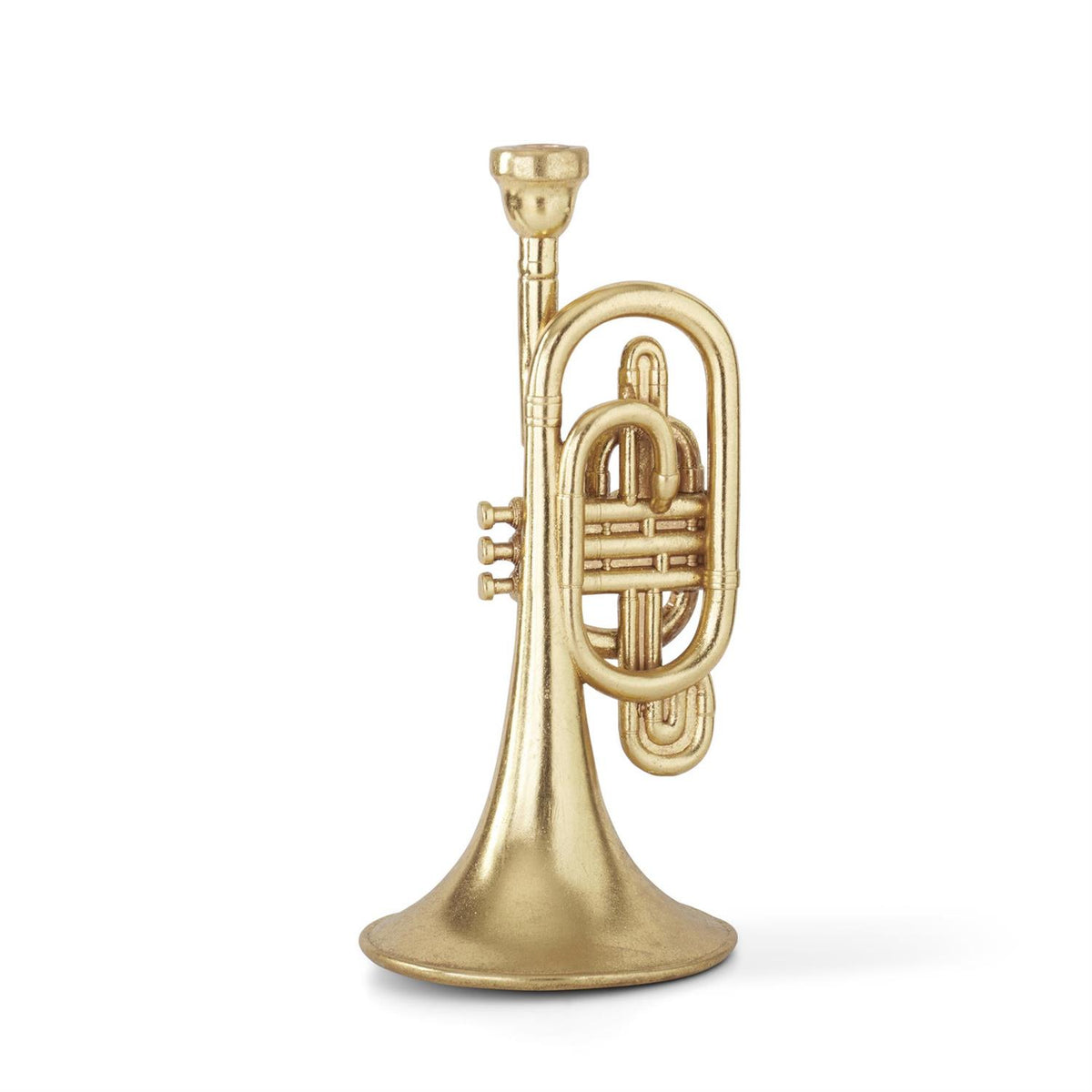 Seventeen-inch gold foiled resin trumpet taper candleholder with tapered silhouette.