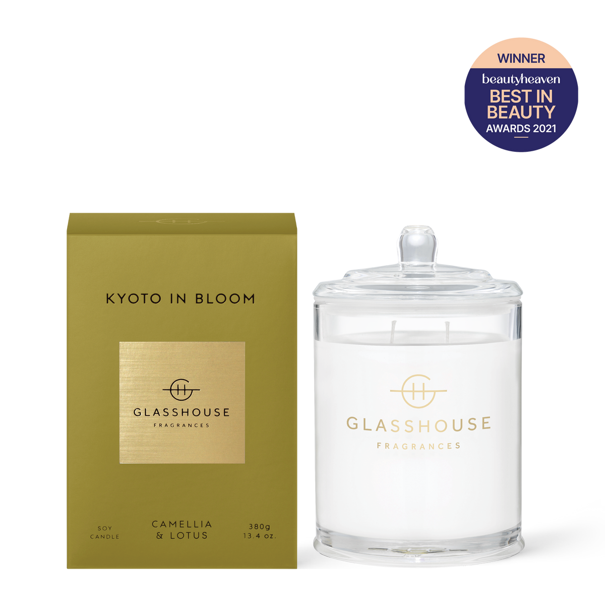Kyoto in Bloom candle with amber floral scent featuring vanilla and wood notes.
