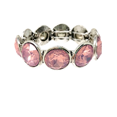 Silver metal stretch bracelet with pink opalescent finish