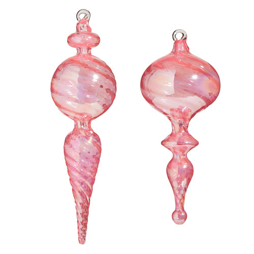 Pink glass Christmas finial ornament with a smooth spherical shape.