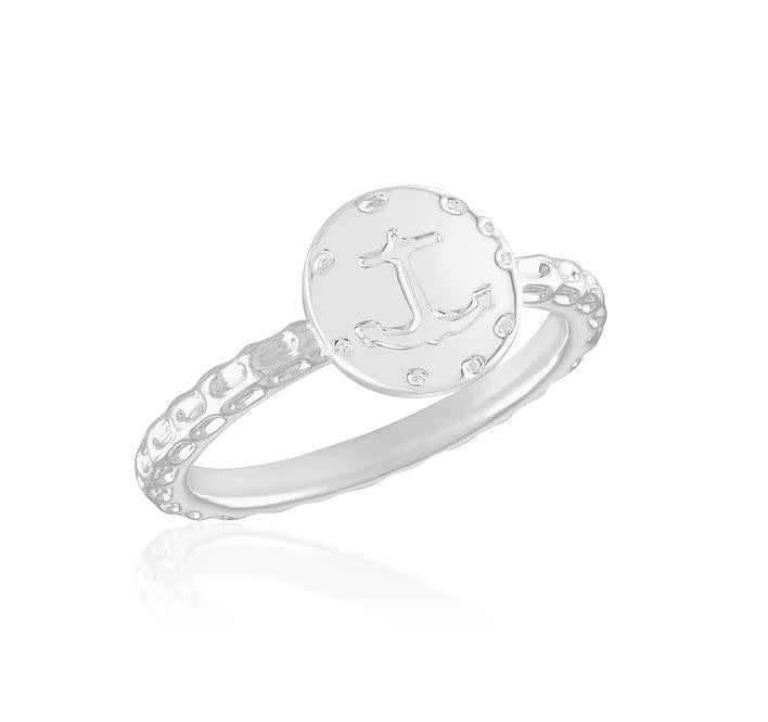 Silver anchor stack ring with textured finish