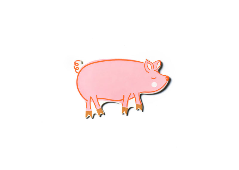 Ceramic pig mini attachment in pink with orange outlines and brown hooves.