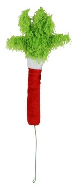 28-inch furry hand spray decoration featuring a lime green top, white band, and red handle.