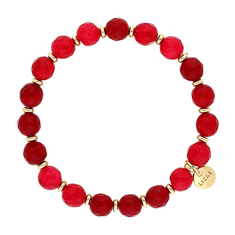 Lizas Beaumont Natural Bracelet featuring faceted red stones and gold-toned spacers.