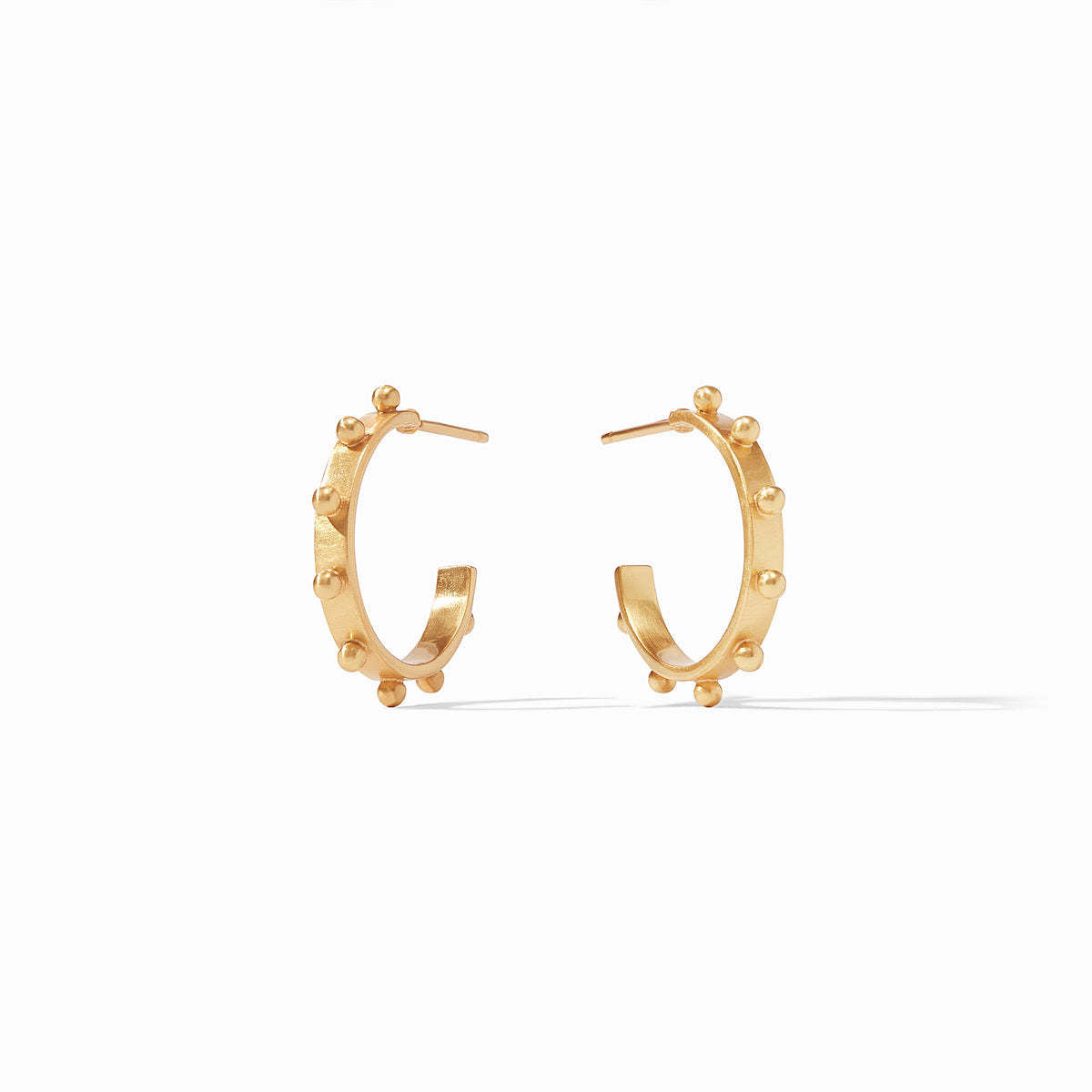 Pair of 24K gold-plated SoHo Hoop earrings with a textured finish and small decorative studs.
