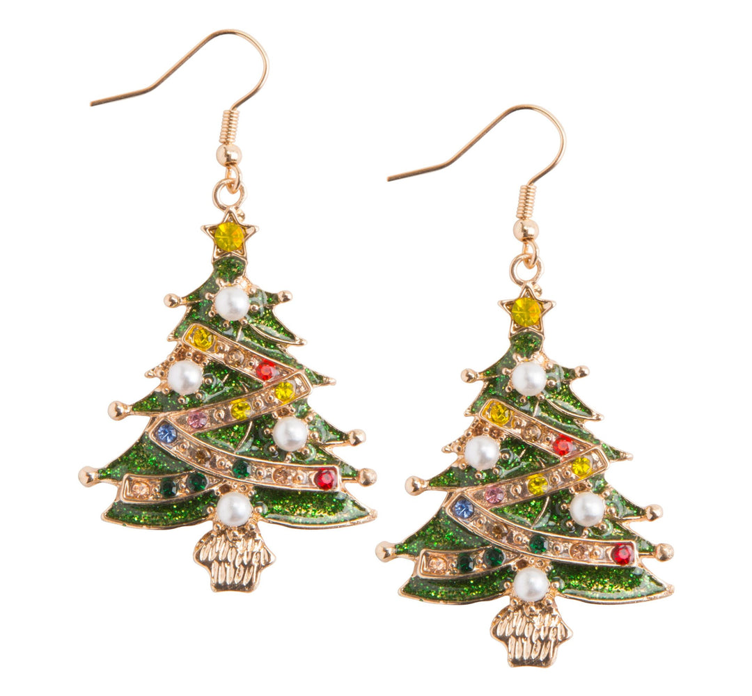 Crystal and Pearl Decorated Christmas Tree Earrings