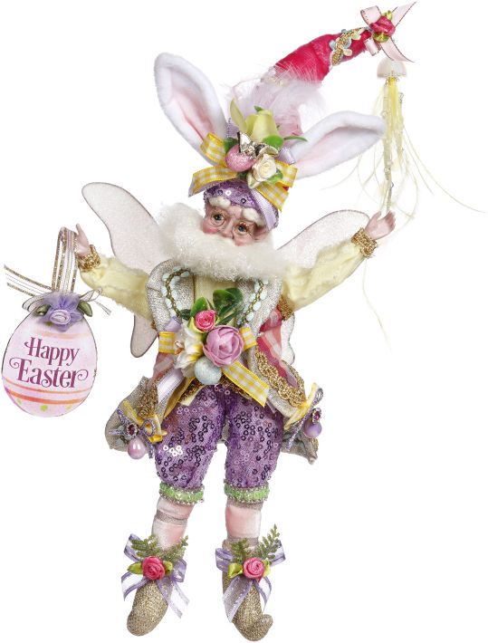 Small Easter Egg Fairy figurine with pastel wings on a decorative stand.