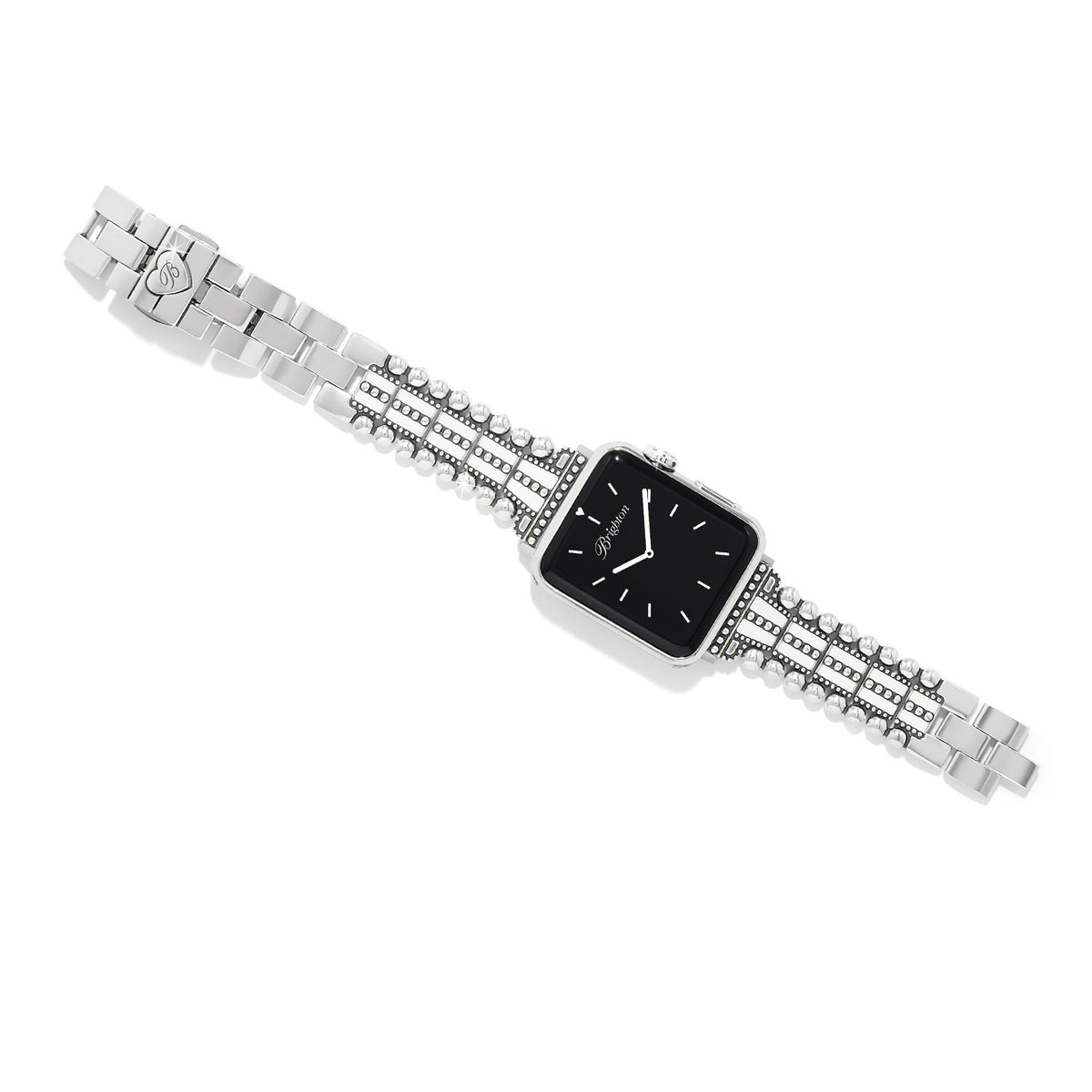 Silver-white enamel watch band with removable links and fold-over clasp