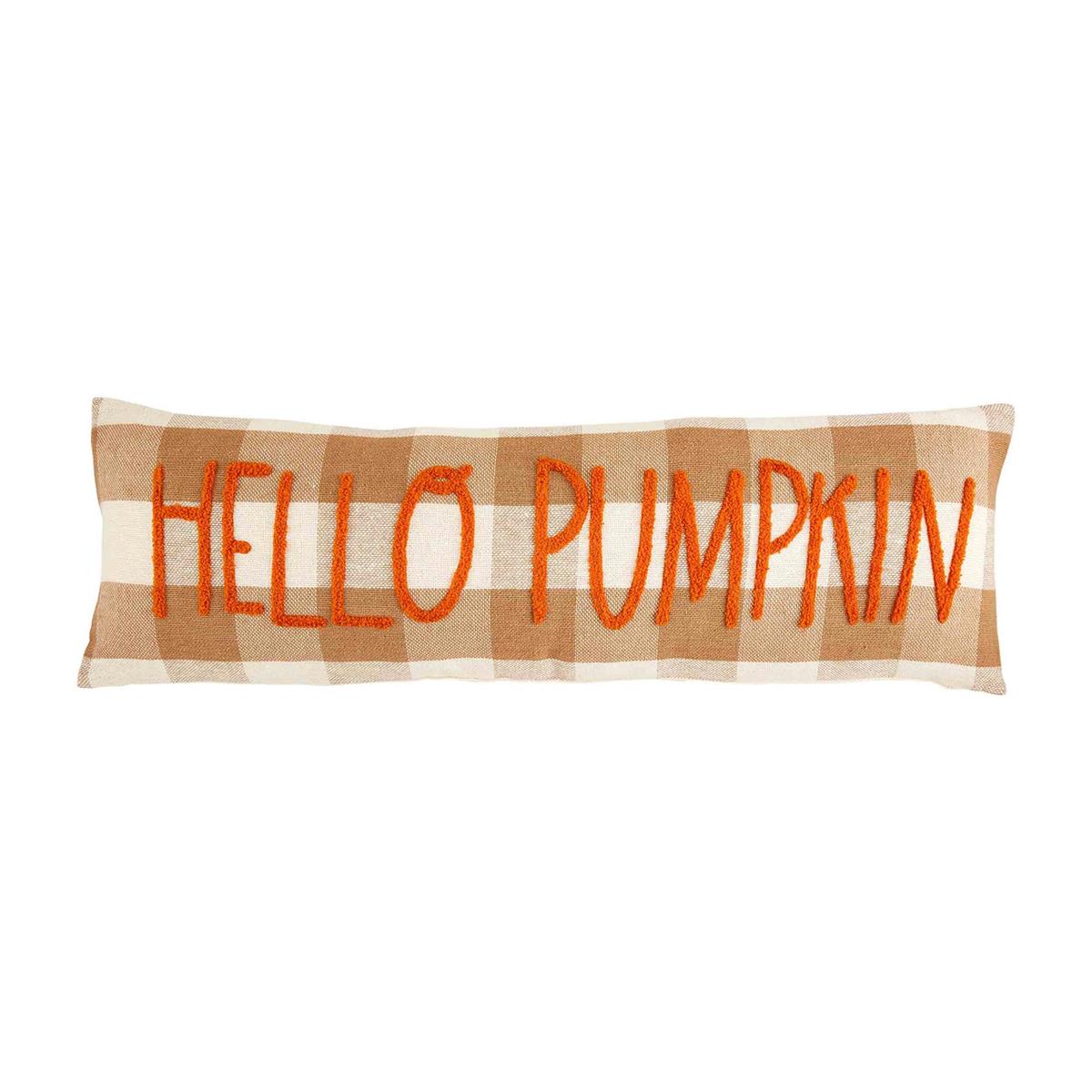 Yellow pumpkin-shaped pillow with leaf stem detail
