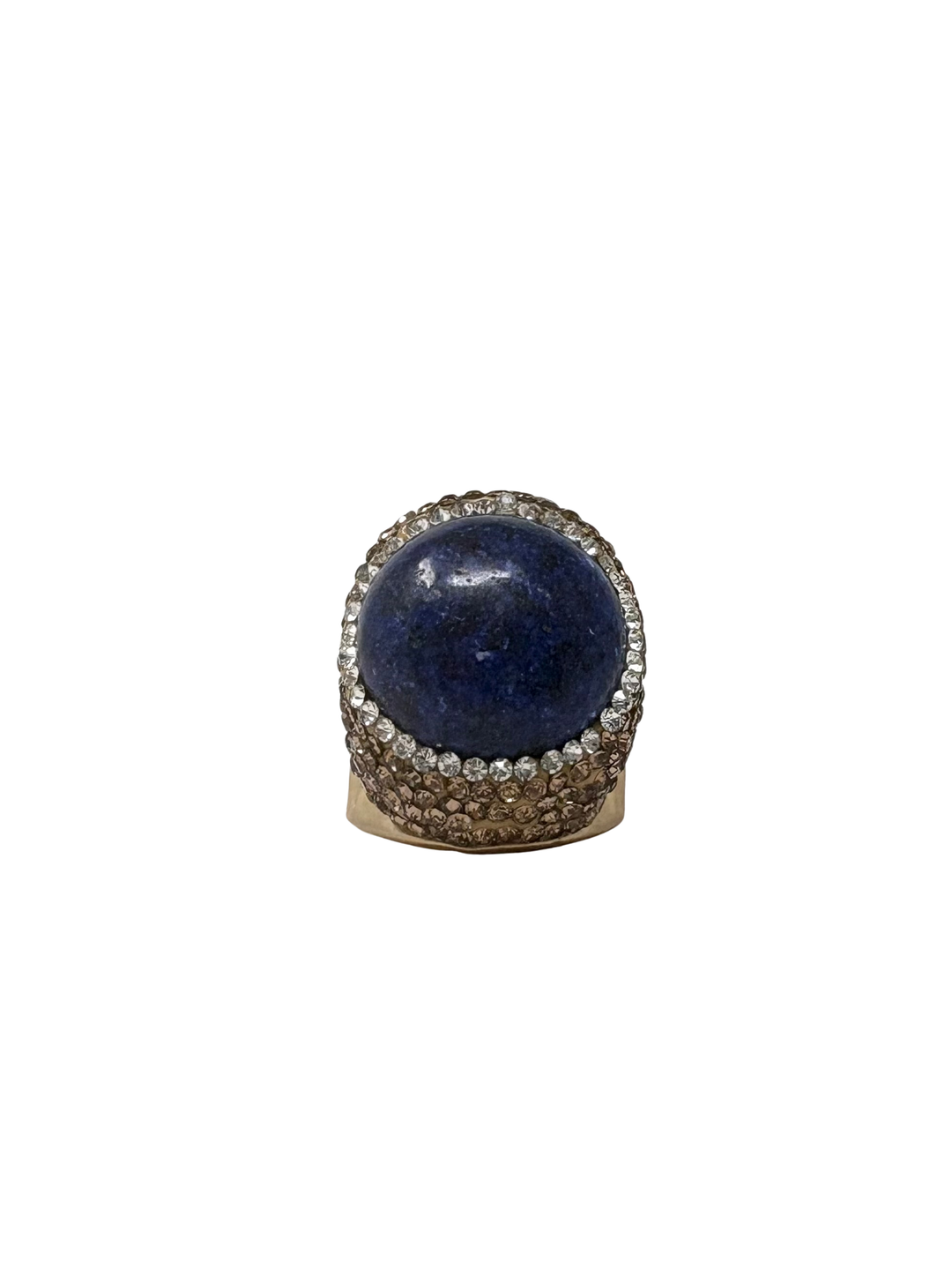 Queen of Sheba Fashion Ring featuring a large blue cabochon stone surrounded by sparkling crystals.
