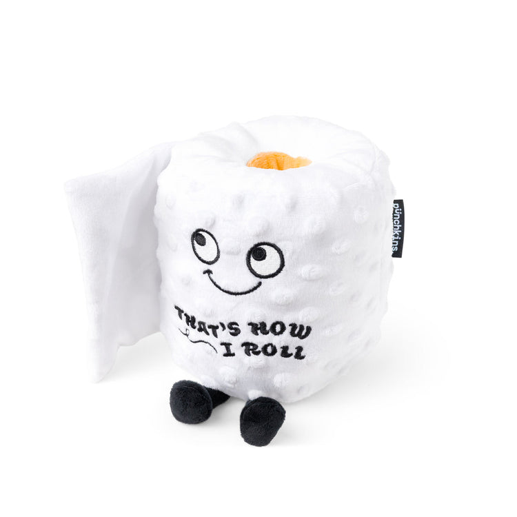 Plush toilet paper roll with a soft white cylindrical shape.