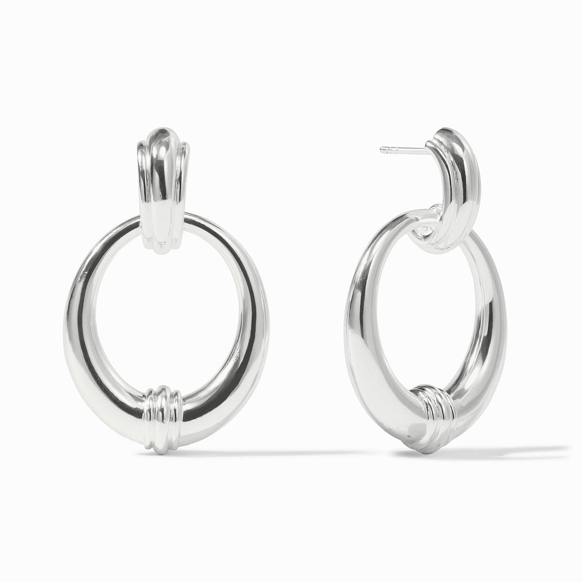 Portofino Doorknocker earring with a silver-tone finish featuring an ornate doorknob design on the front.