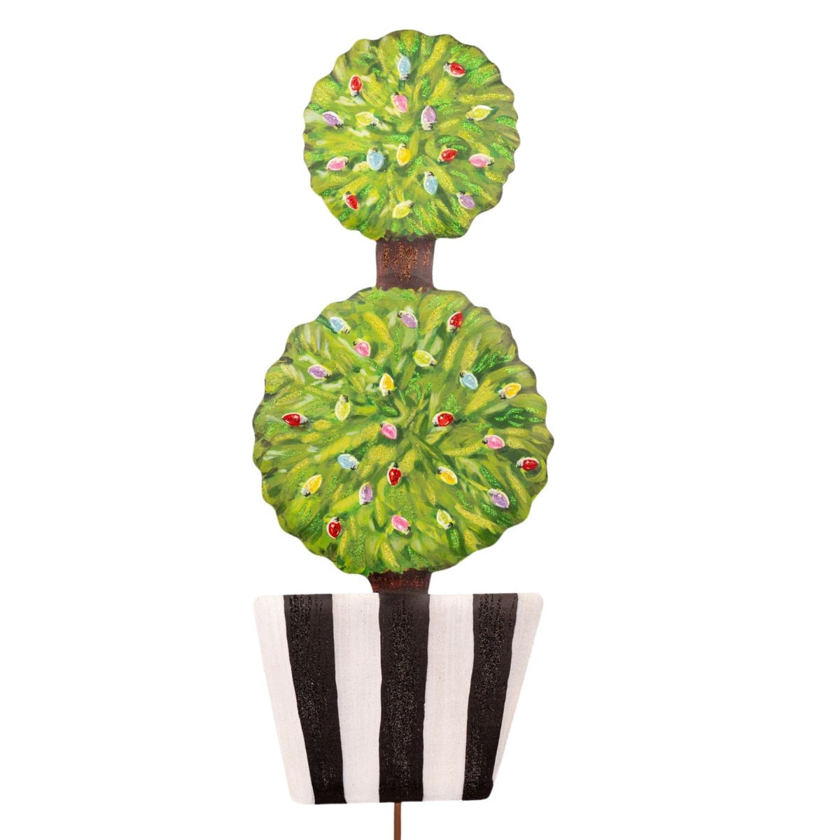Merry & Bright potted topiary with green foliage on a stake base.