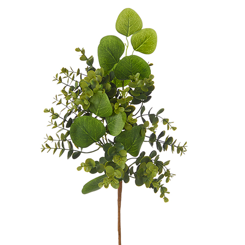 Eighteen-inch artificial boxwood and eucalyptus floral pick with green foliage.