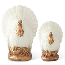 Set of 2 Cream & Copper Resin Turkeys