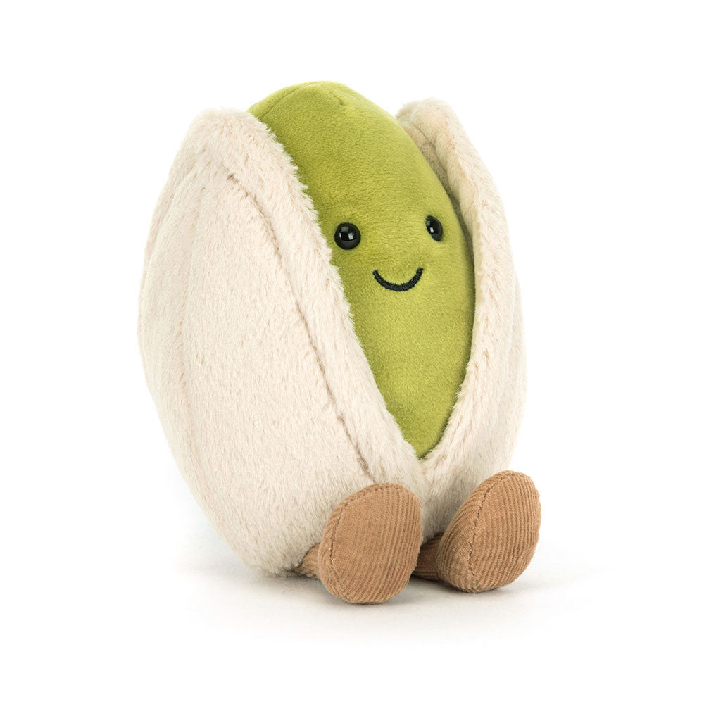 Amuseables Horatio Pistachio plush toy with a green nut, cream shell, and brown corduroy feet.
