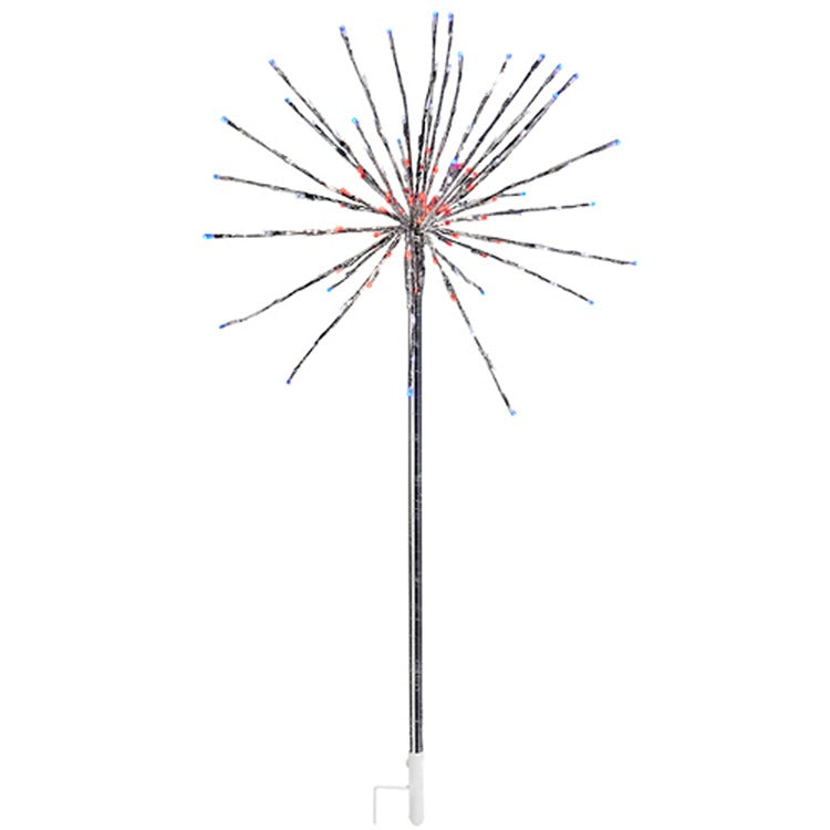 4-foot silver iron starburst stake with red, white, and blue LED lights.