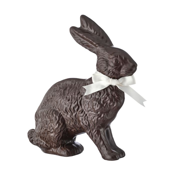 Ten-inch resin chocolate brown bunny figurine with smooth finish.