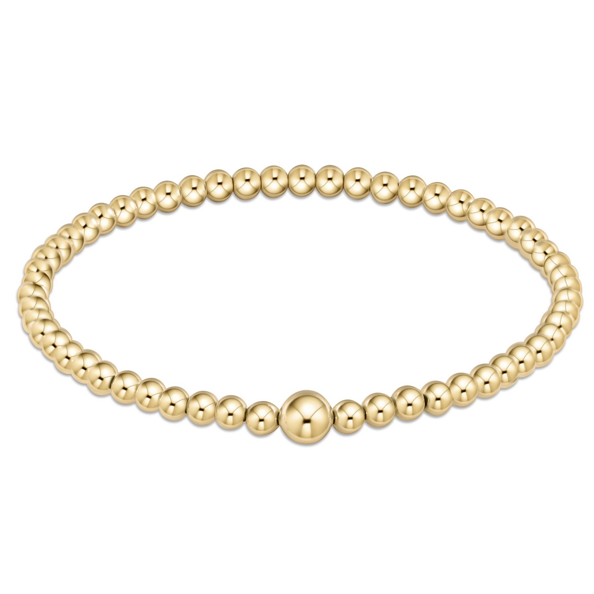 Classic gold 4mm bead bangle featuring 14kt gold-filled beads on a solid wire.