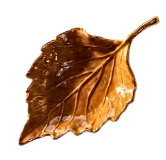 Leaf-shaped tray in bronze with a glossy enamel finish and textured vein detailing.