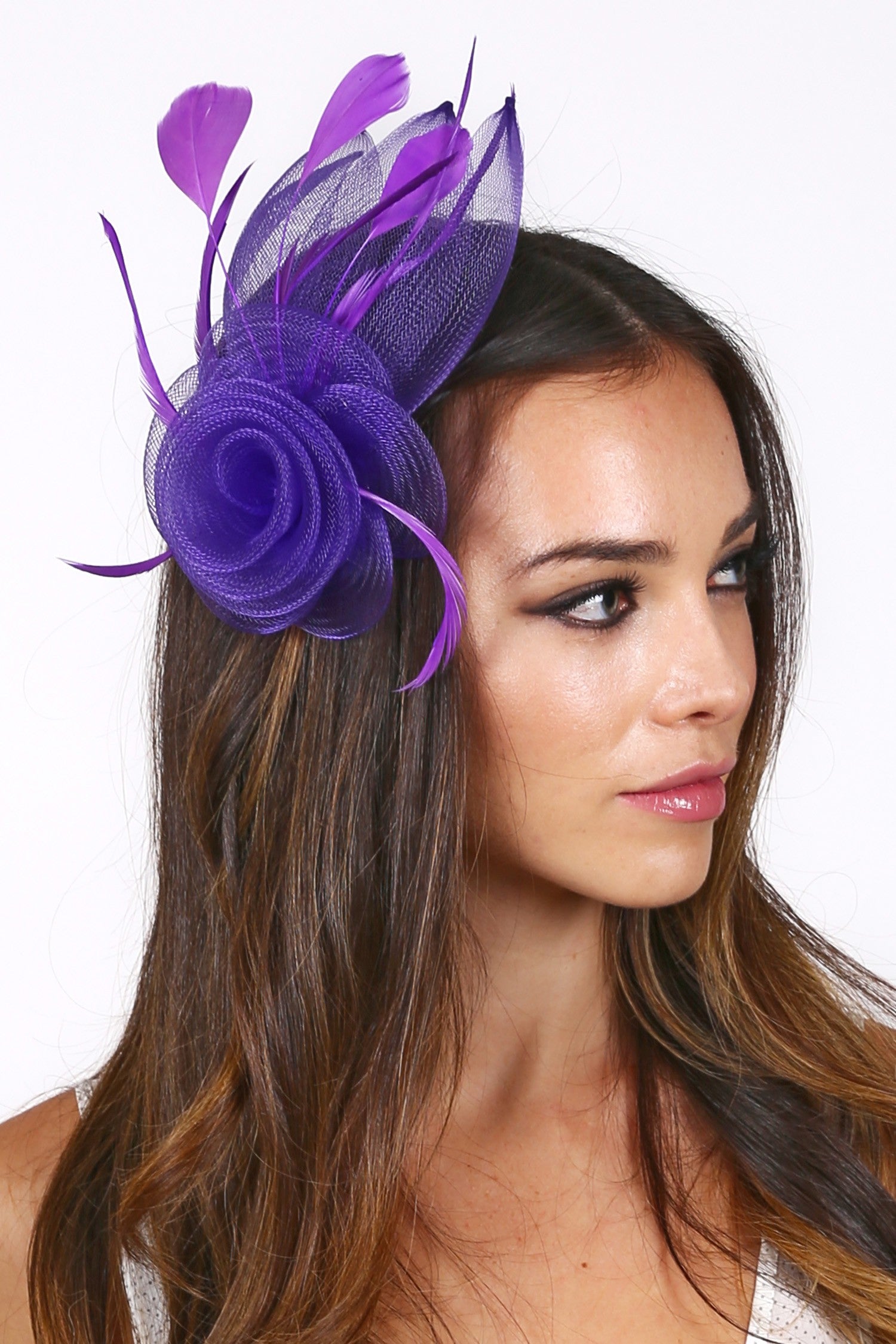 Black mesh fascinator with floral clip detail