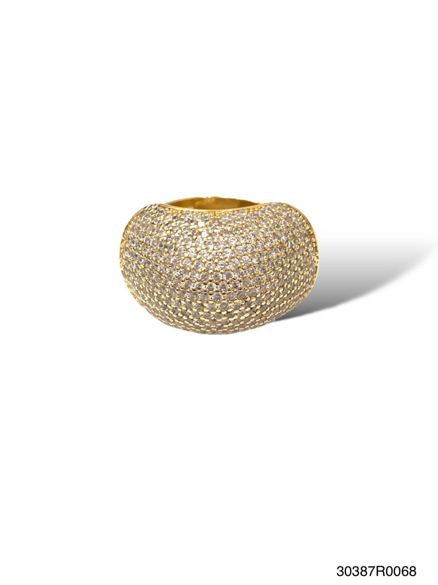 Silver pave ring with a sleek band featuring numerous small stones set in a continuous pattern.